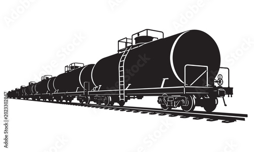 Bilde på lerret Tanker railcar train silhouette, industrial fuel train, vector isolated on white