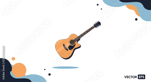 Bild auf Leinwand Acoustic guitar floating on white background