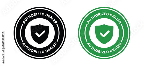 Foto authorized dealer badge with shield icon two color variations on white backgroun