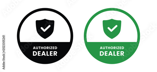Obraz na płótnie authorized dealer icon with shield and checkmark black and green versions