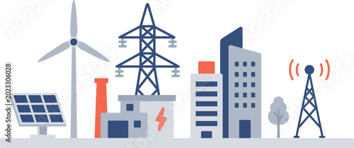 Power and Communication Infrastructure Illustration with Renewable Energy