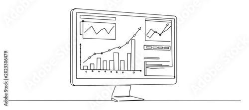 computer screen with business data and growth charts