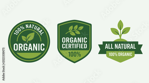 Photos Collection of organic and natural product labels.