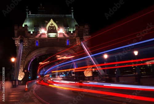 Konstfotografi London, UK - Circa September, 2018: Night light trails at the Tower Bridge