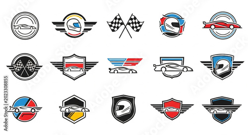 Bild auf Leinwand Collection of racing car and helmet emblems and logos.