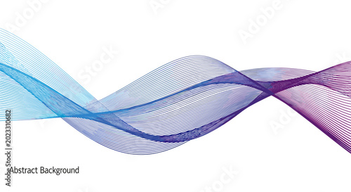 Billede på lærred Abstract background with flowing waves of blue and purple lines on a white background