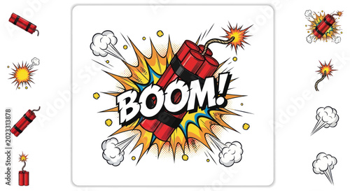 Εκτύπωση καμβά Comic Book Boom Explosion with Dynamite Sticks and Sound Effect