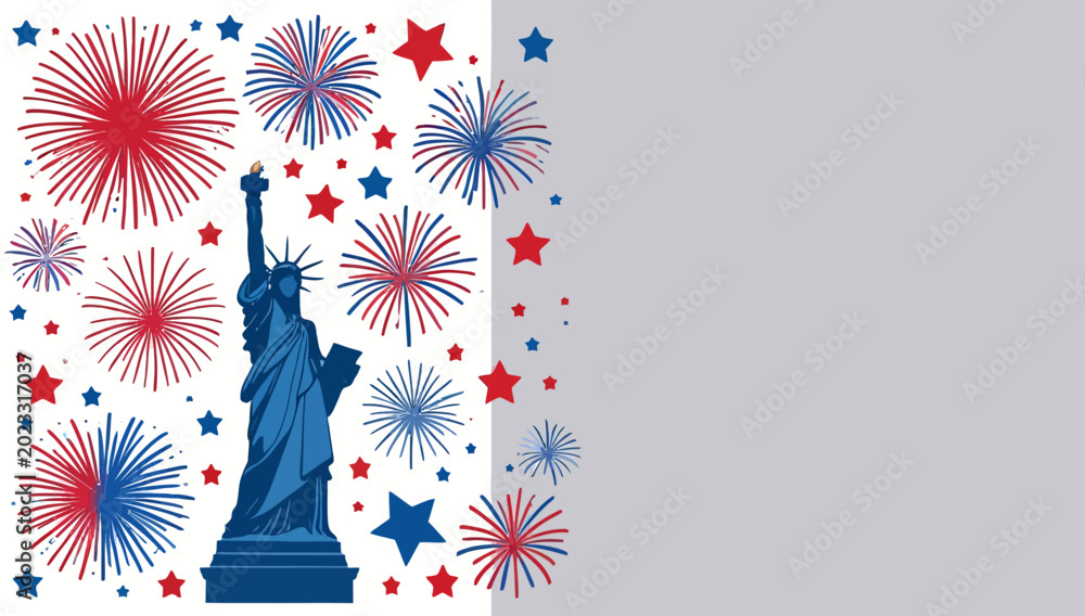 Obraz premium Fourth of July celebration with Statue of Liberty and fireworks display