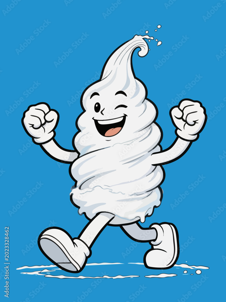 Naklejka premium Cheerful Soft Serve Ice Cream Mascot Dancing Happily
