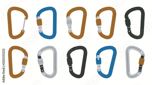 10 Via Ferrata Carabiners Vector Illustrations for Climbing Gear and Mountaineering Adventure
