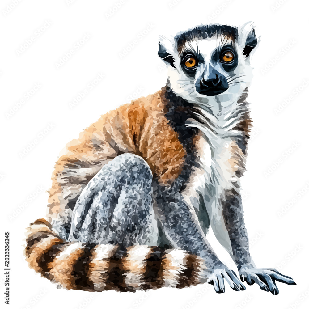 Obraz premium High-resolution watercolor painting vector of Lemur, isolated on a white background.