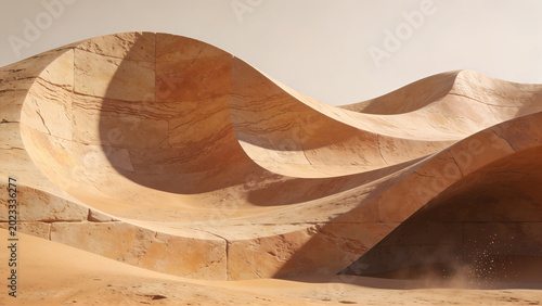Abstract Architectural Sandstone Waves with Organic Curves and Desert Minimal Aesthetic