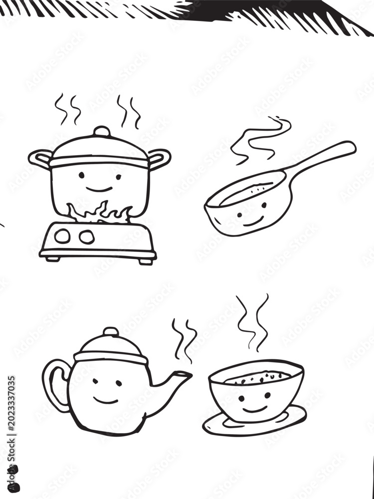 Obraz premium set of boiling water icon vector hand drawn sketch
