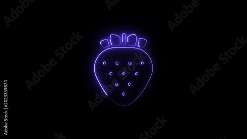 Neon outline of a strawberry on black background fruit