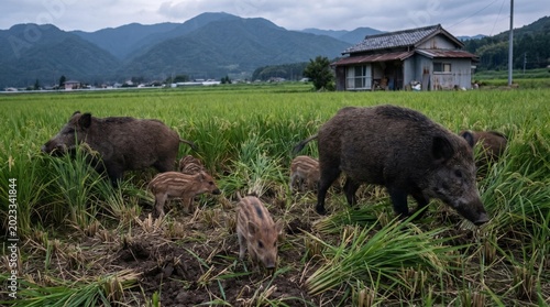 Wild boars damaging crops