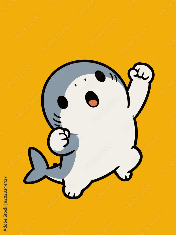 Fototapeta premium Cute Cartoon Shark Character Celebrating with Raised Fists