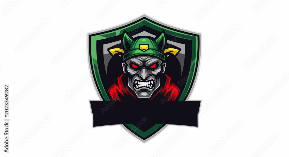 Fototapeta premium Aggressive wolf soldier mascot emblem featuring tactical military character in bold gaming vector illustration style