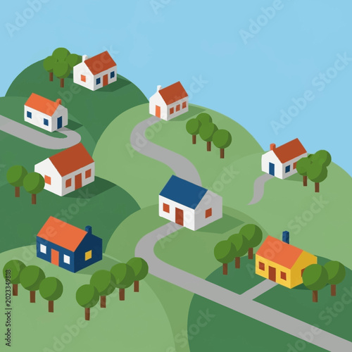 фотографія a colorful illustration of houses on a hillside.