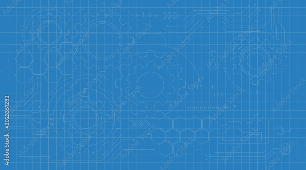 Fototapeta premium Technical diagram blueprint on a grid background with technical drawing