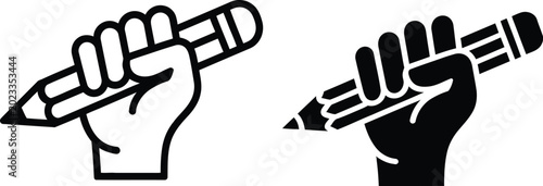 Fist holding a pencil icon vector illustration with modern flat style for writing, creativity, and strong expression concept design