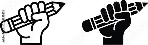Fist holding a pencil icon vector illustration with modern flat style for writing, creativity, and strong expression concept design