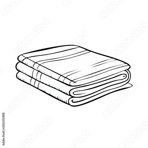 Hand-drawn sketch of folded striped towels in black and white.