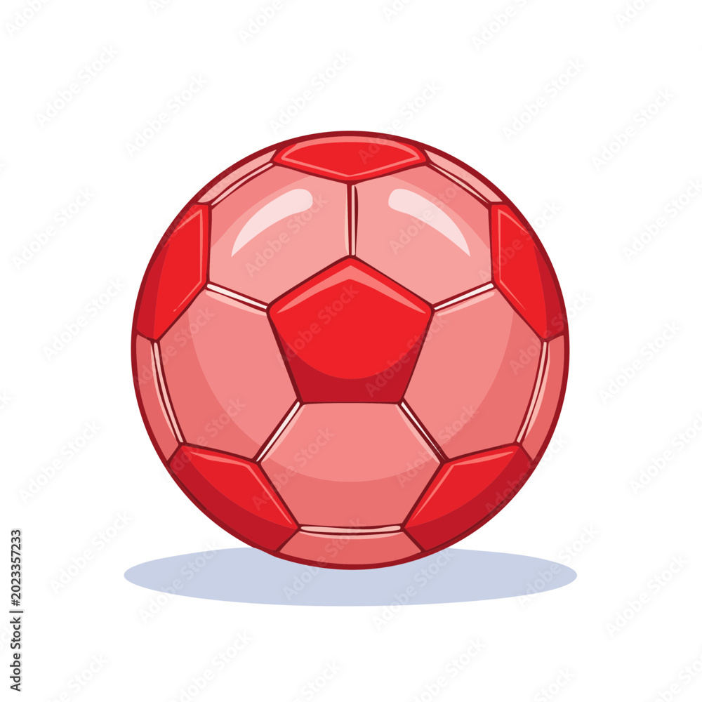 Fototapeta premium Bright Red Soccer Ball Isolated on White Background Cartoon Style