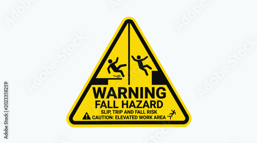 warning sign for fall hazard yellow and black safety label