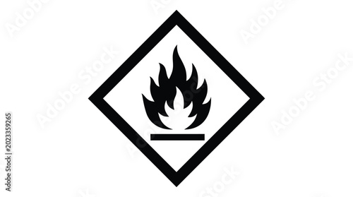 flammable material icon black flame symbol in diamond shape on white