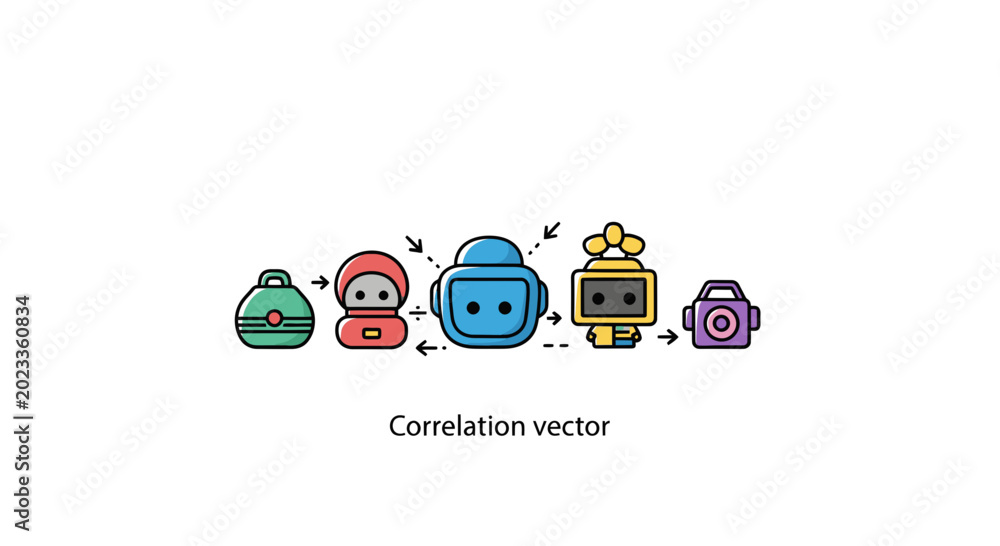 Fototapeta premium Correlation Vector Illustration of Connected Robotic Characters for Technology Concept Design