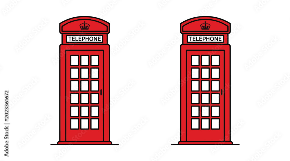 Obraz premium red british telephone booths line drawing on white background