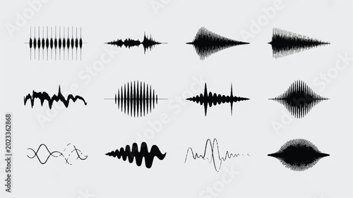 Various sound wave patterns and audio signal waveforms  sound waves