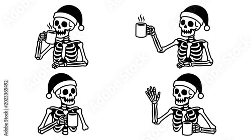 Bild auf Leinwand Skeletons Wearing Santa Hats.