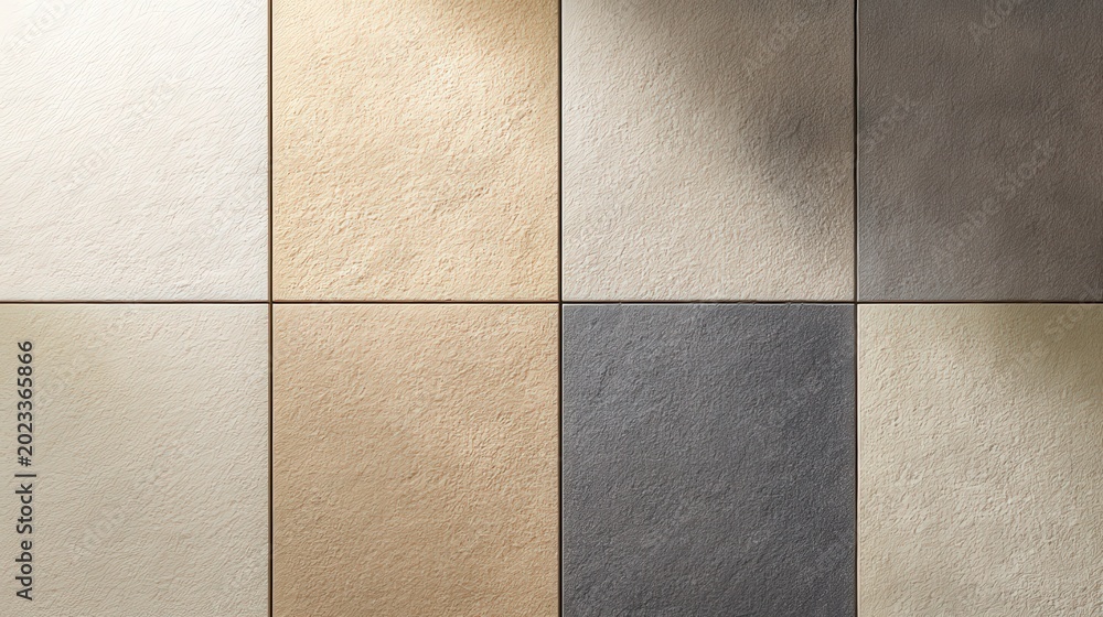Fototapeta premium Tile Installation Background Ceramic Tiles Soft Beige Neutral Tones Geometric Pattern Interior Design Surface