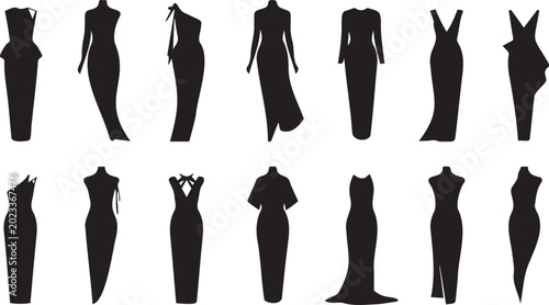 Foto Collection of elegant evening gown silhouettes for fashion design