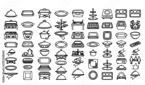 Photos Minimal platter outline icons vector with catering restaurant serving and dining