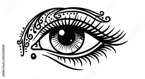 Tableau sur toile Ornate Eye Tattoo Design with Swirls and Dots
