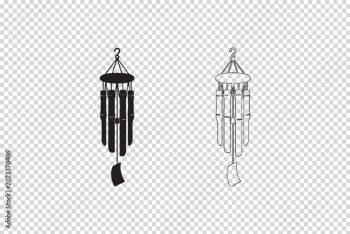 Bild auf Leinwand Set of wind chime icons silhouette and outline vector illustrations for outdoor