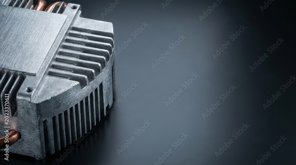 Fototapeta premium Computer CPU Heat Sink Cooler with Copper Pipes on Dark Background