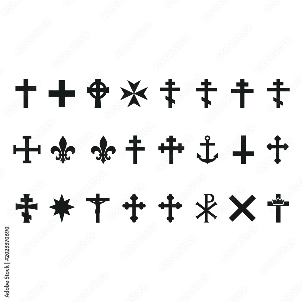 Fototapeta premium Christian and Religious Symbols Vector Collection – Crosses, Anchors, Fleur-de-lis and Sacred Icons