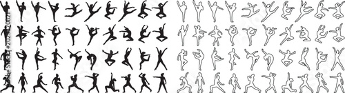 Quadro em tela Ballet dancer silhouette collection, 80 graceful dancing woman poses in black so