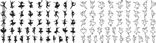 Photos Jumping people silhouettes and line art icons, 100 happy person vector set, acti