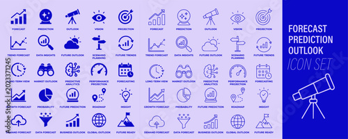 Schilderij op canvas Forecast prediction outlook icon set with future trends, market projections, bus