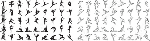 Photography Contemporary dance silhouettes and line art icons, set of 100 dancer poses, expr