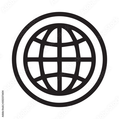 Globe Icon Minimal Black World Network Symbol for UI UX Website and Internet Interface