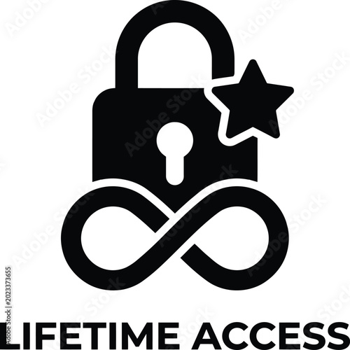 Fotografie Lifetime Access Infinity Padlock Vector Silhouette Icon