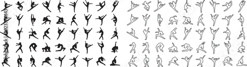 Canvas Print Contemporary dance silhouettes and outline set, 100 ballet dancer poses vector c