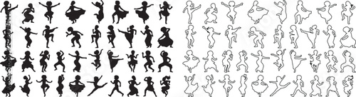 Photography Dancing girl silhouettes and line art icons, set of 80 female dancer vector elem