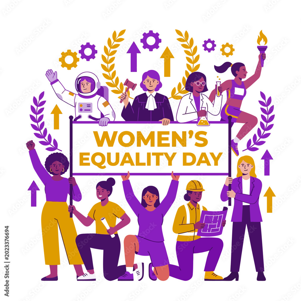 Naklejka premium Celebrate Women's Equality Day with a Bold Flat 2D Illustration