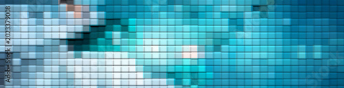 Turquoise Abstract Pixel Mosaic Background with Soft White Gradient and Digital Texture, Modern Artistic Pattern for Creative Design